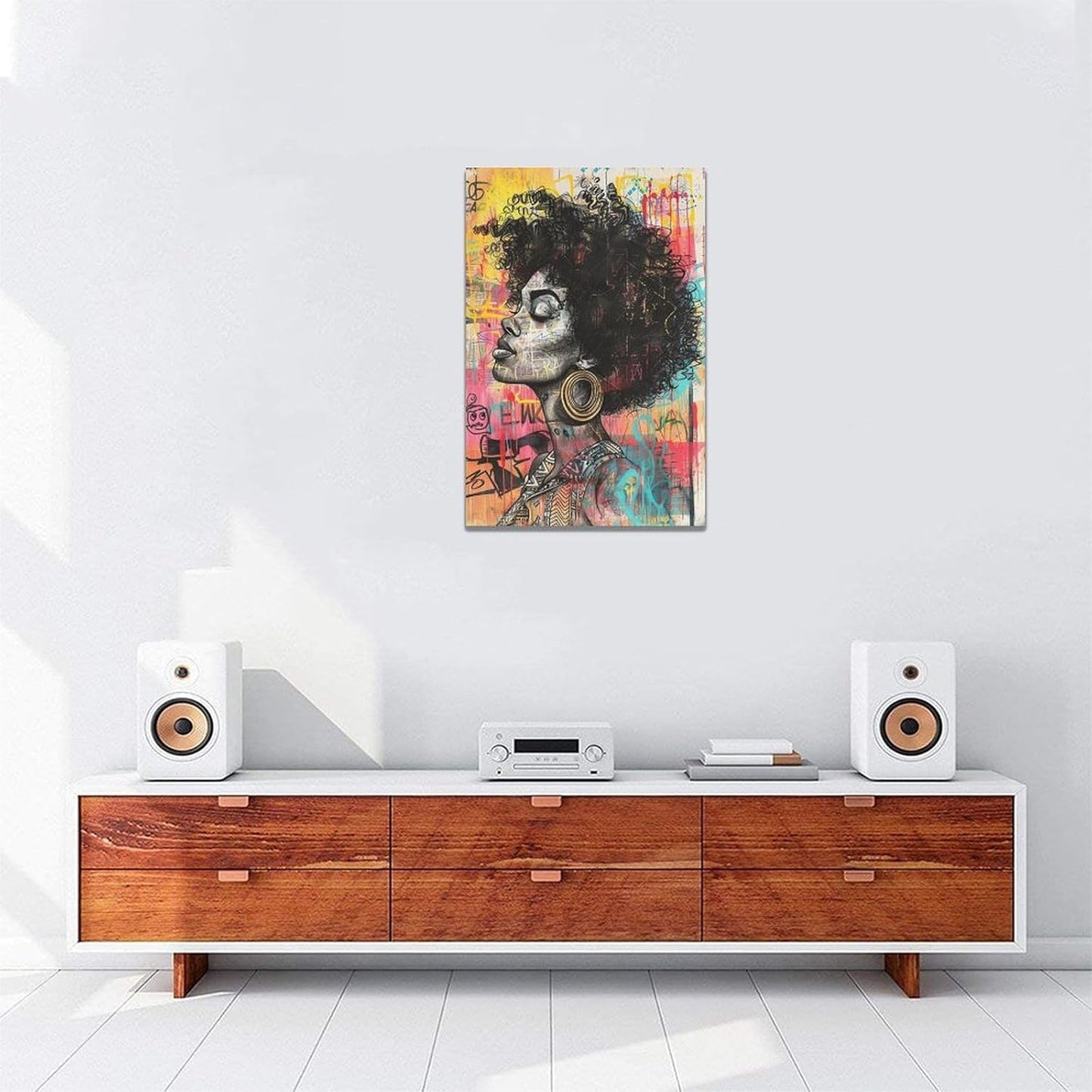 Quorin African American Wall Art Banksy Graffiti Black Woman Pictures Black Girl Wall Decor Canvas Print Painting Artwork for Bathroom Living Room Bedroom 16"x24"