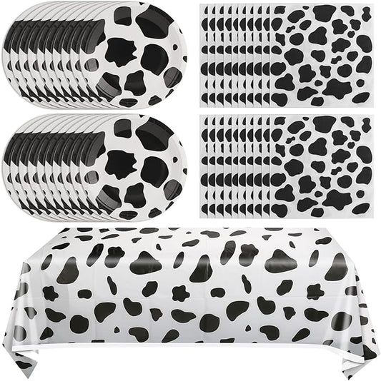 Cow Birthday Party Supplies - Farm Cow Print Birthday Party Tableware Includes 20 Party Plates, 20 Napkins and 1 Tablecloth Perfect for Cow Farm Theme Birthday Parties Decorations