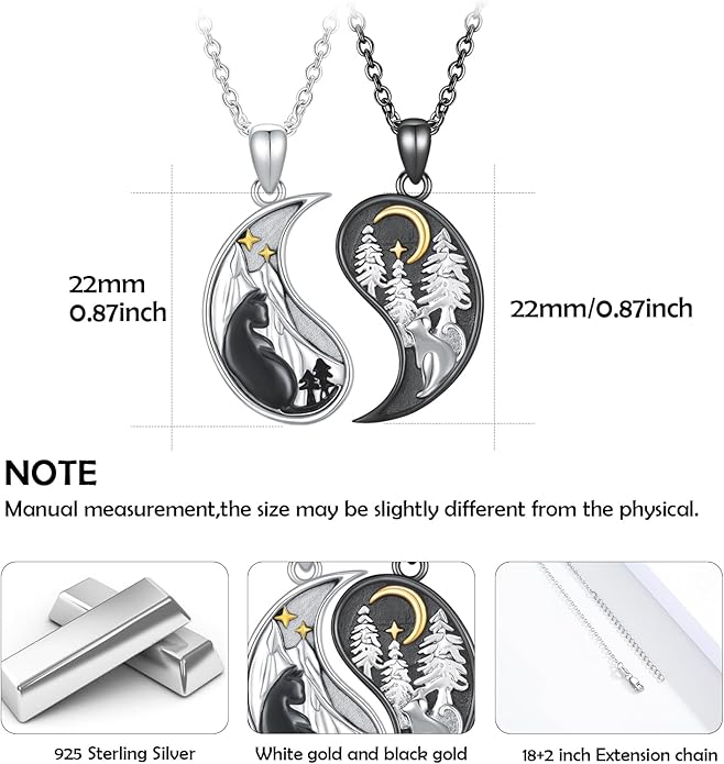 Yin Yang Matching Jewelry Set 925 Sterling Silver Yin Yang Friendship Couples BFF Pendant Necklace Jewelry for Her Him Women Men