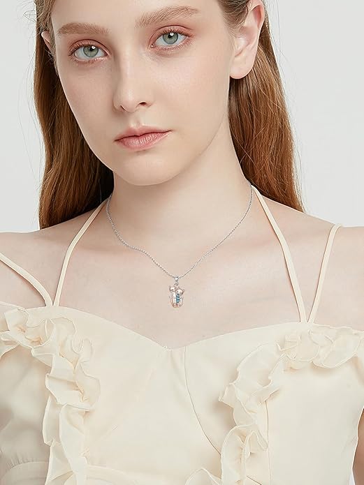 Couple Hug Necklace 925 Sterling Silver Cat/Fox Couples Hugging Turquoise Necklace Couples Jewelry as Valentine's Day Gift for Women