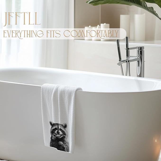 Funny Toothbrush Raccoon Bathroom Hand Towels, Gifts for Raccoon Lovers Hand Towels for Bathroom Washroom Restroom Decor, 16x24 Inch