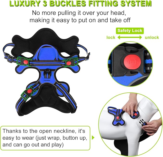 Dog Harness, Adjustable Reflective Dog Vest No Pull Dog Harness with Badge and Bow Tie for Puppy Small Medium Large Dogs