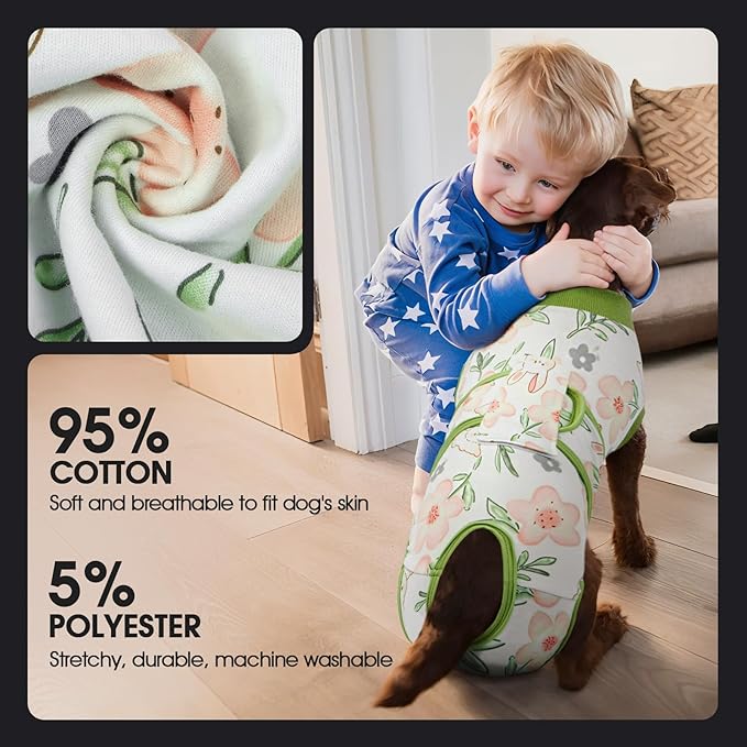 FUAMEY Dog Recovery Suit Male,Dogs Surgery Neuter Suits Puppy Spay Shirts for Female Protect Dog's Skin Anti Licking Abdominal Wounds Doggie Onesie Pet Bodysuit Alternative to Cone Rabbit Flower XXL