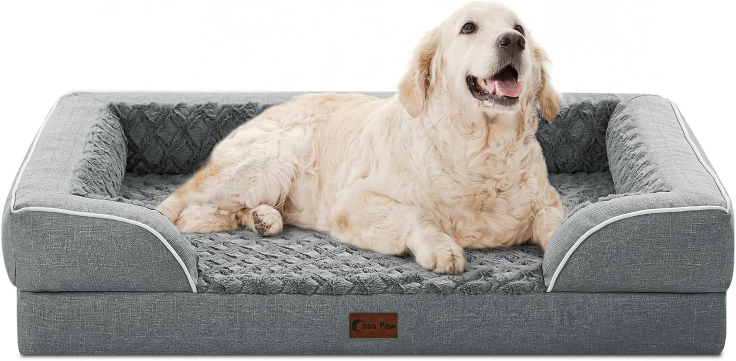 Orthopedic XL Dog Bed for Extra Large Dogs, Waterproof Memory Foam Dog Beds with Sides, Non-Slip Bottom and Egg-Crate Foam Big Dogs Couch Beds with Removable Washable Cover(X-Large,Grey)