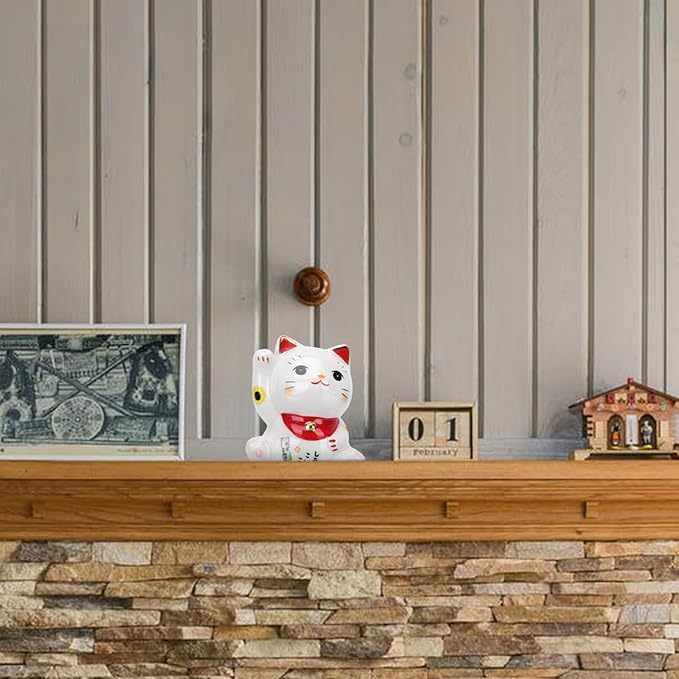 PRETYZOOM Japanese Lucky Cat Figurine Ceramic Fortune Cat Beckoning Maneki Statue Good Luck Collectible Figures Feng Shui Tabletop Animal Sculpture for Business Opening Wealth