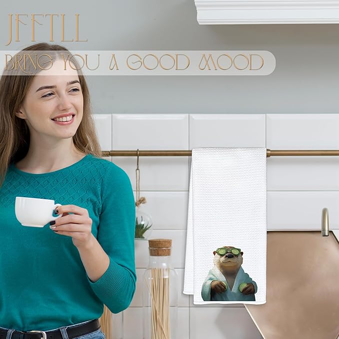 Funny Bathrobe Otter Hand Towels for Bathroom Washroom Restroom, Sea Otters Gifts Bath Decorative Towels, Kids Hand Towels, Gifts for Women Men Otter Lovers, 16x24 Inch