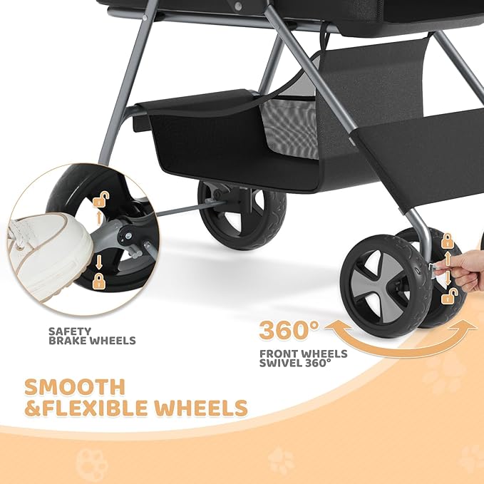 Magshion Foldable Pet Stroller, 3-in-1 Dog Travel Jogger with Detachable Carrier, Cup Holder, Storage Basket, Folding Carrier for Small/Medium Dogs & Cats Up to 33 lbs, Black