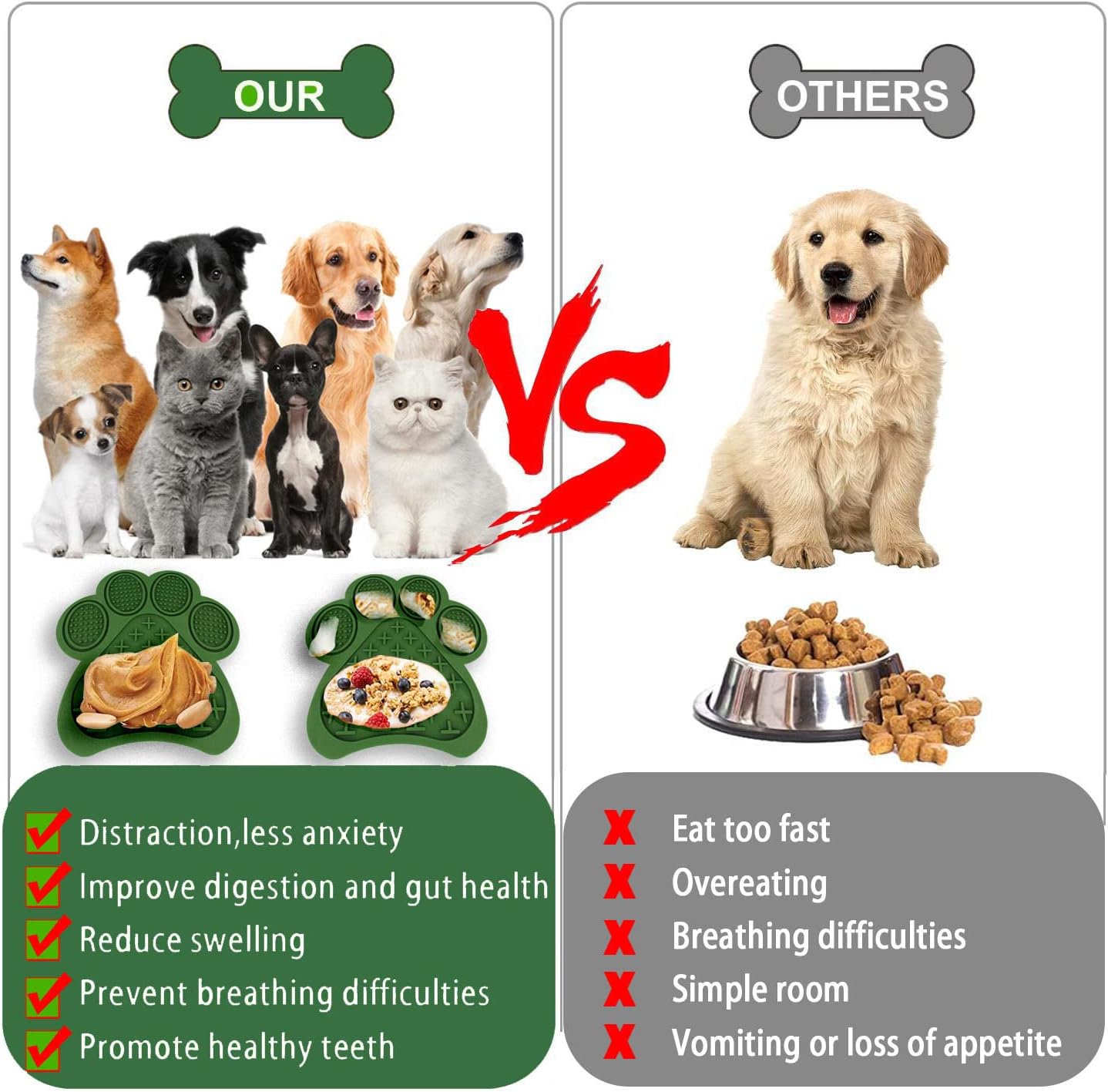 Lick Mat for Dogs and Cats, Premium Lick Pad with Suction Cups,Dog Slow Feeder Dowl Mat for Bathing Grooming Nailing Trimming, Food-Grade, Non-Toxic (Green)