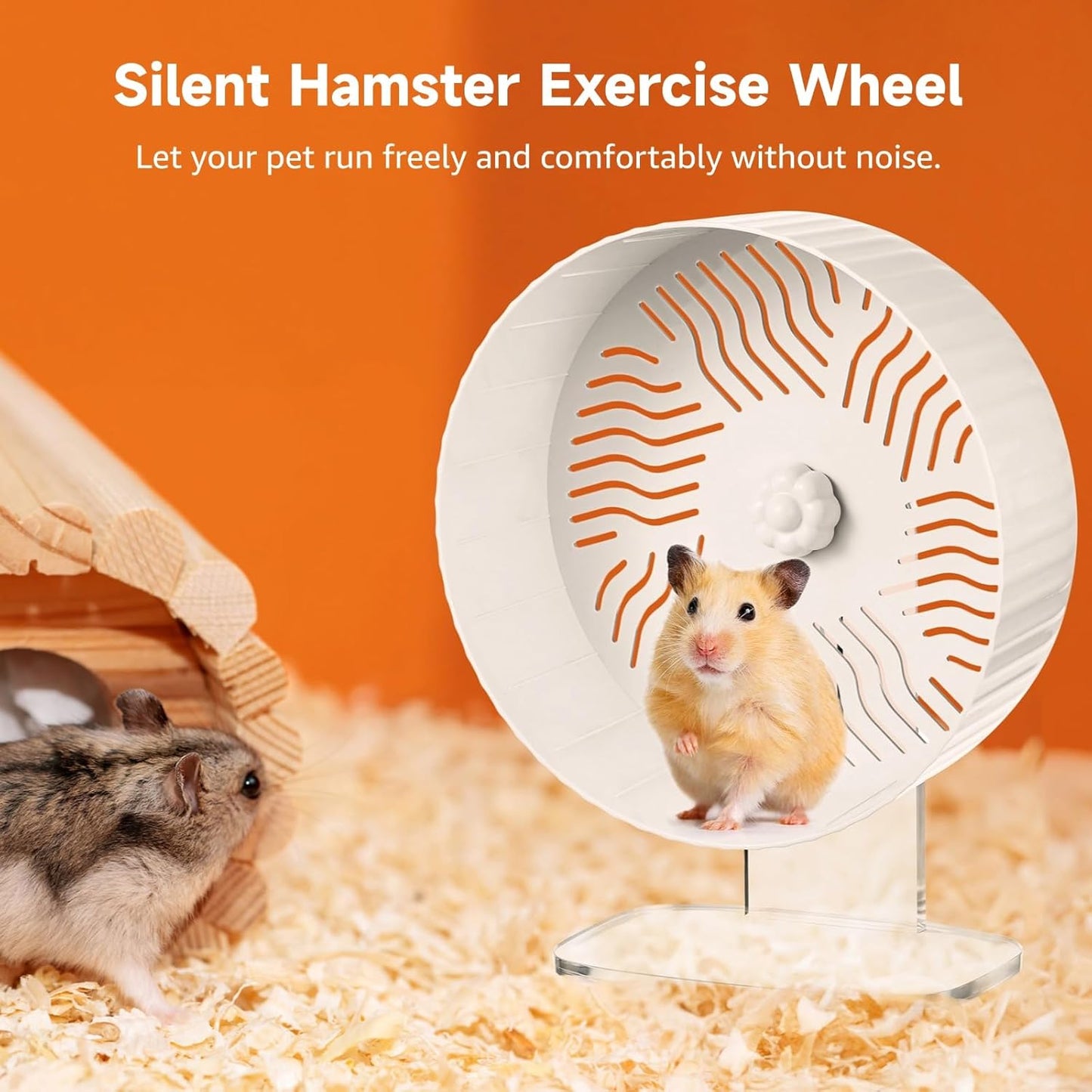 Silent Hamster Wheel, Hamster Exercise Wheel with Adjustable Acrylic Stand, Hamster Exercise Wheel for Gerbil, Syrian & Dwarf, Chinchilla and More Small Animal Hamster Running Wheels (9.5 in)