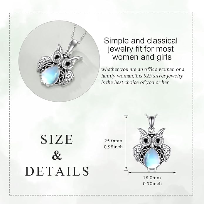 KQF Cat/Dragonfly/Owl/Angel Wings Necklace for Women Sterling Silver Moonstone Pendant Necklaces Animal Jewelry Mother'S Day Gifts for Cat Lover Teen