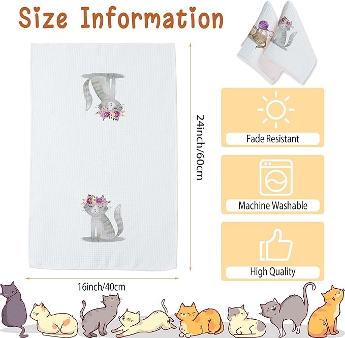 Cute Cat Kitchen Hand Towels Set of 2 Cat Lover Gifts for Women Cat Kitchen Accessories Cats Decoration for Cat Mom Cute Towels Decorative Set for Kitchen & Bathroom 16×24 Inch
