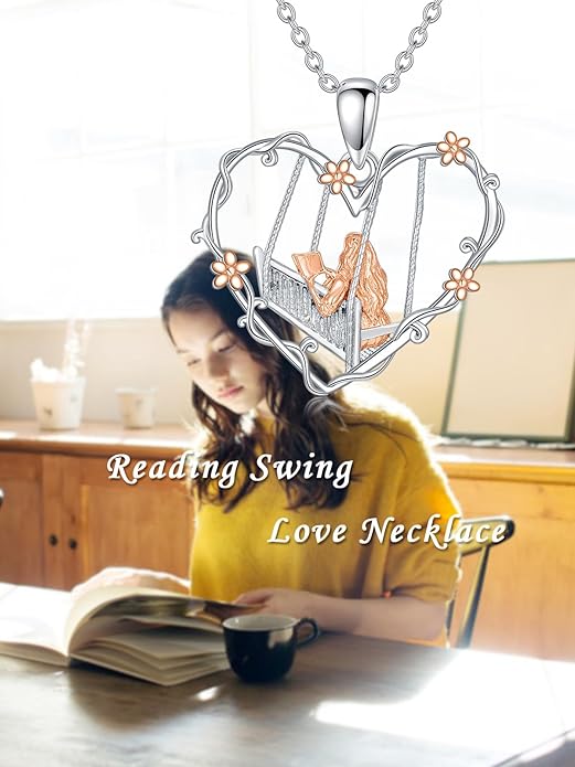 Midari Book Lover Necklace 925 Sterling Silver Book Necklace for Women Reading Pandent Jewelry Graduation Gift for Book Lovers LibrarianBirthday Christmas Mother's Day
