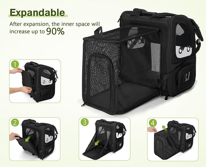 Pecute Pet Carrier Backpack, Dog Carrier Backpack, Expandable with Breathable Mesh for Small Dogs Cats Puppies, Pet Backpack Bag for Hiking Travel Camping Outdoor Hold Pets Up to 18 Lbs