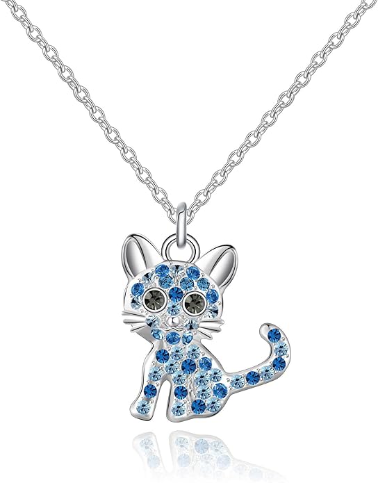 luomart Girls Cat Birthstone Necklace Gifts for Women,Kitty Cats Dog Pendant Necklaces Jewelry for Cat Lovers