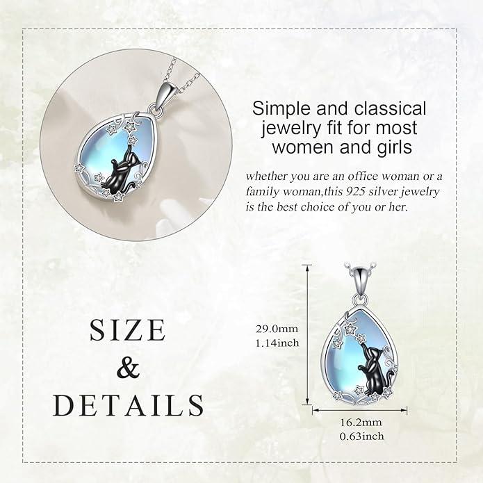 LUHE Moonstone Necklace 925 Sterling Silver Fox/Axolotl/Cat/Raccoon/Penguin/Frog/Panda/Highland Cow Pendant Necklace Animal Jewelry Gifts for Women