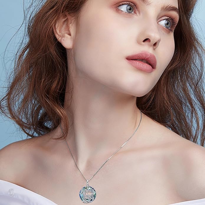 TOUPOP Tree of Life Animal Necklace 925 Sterling Silver Crystal/Abalone Shell Animal Pendant Jewelry Birthday Mothers Day Gifts for Women Mom Wife Her