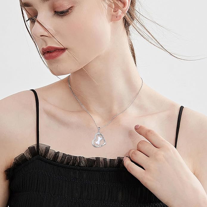YFN Paw Print Necklace Sterling Silver Dog Cat Charms Pendant Cremation Jewelry Cat Dog Memorial Gifts for Women Girls