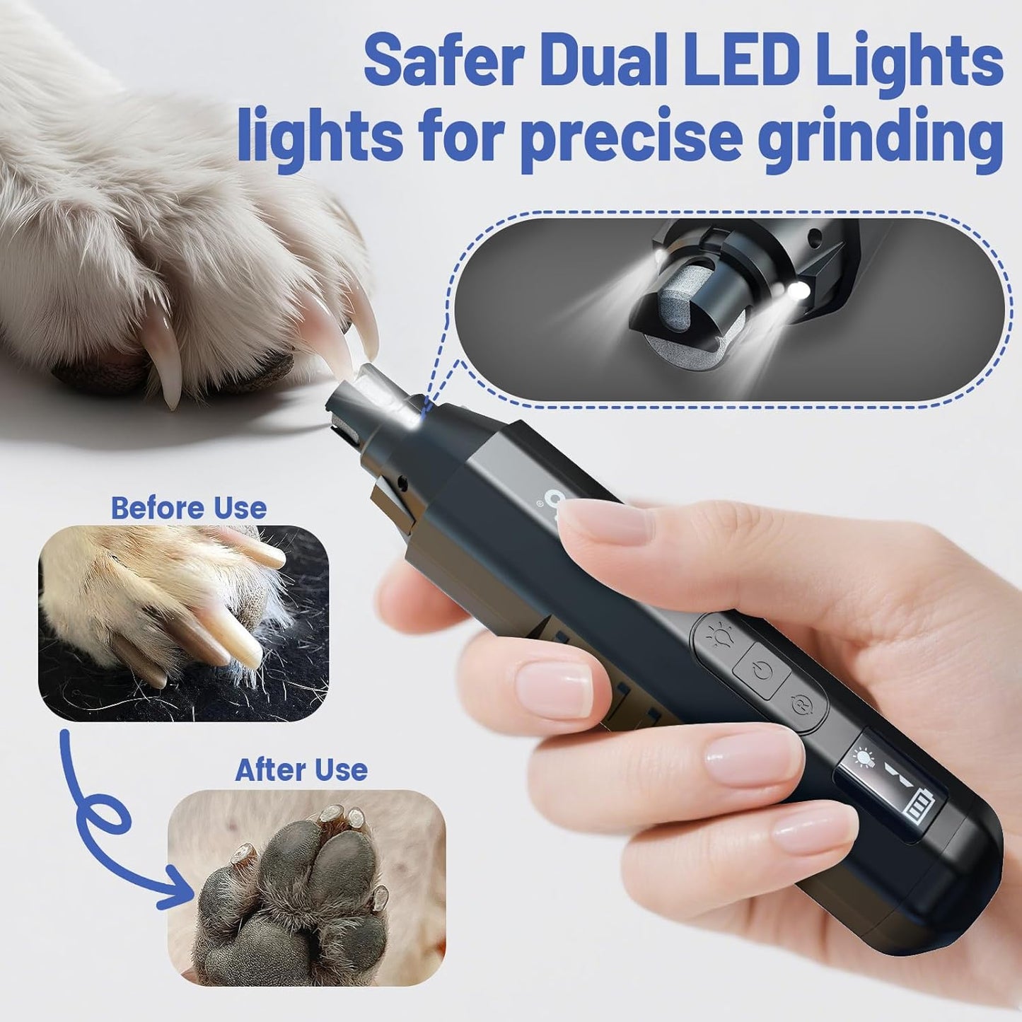 Dog Nail Grinder - Professional Electric Dog Nail Trimmer for Dogs & Cats Quiet Painless Grooming & Smoothing Dog Nail Clipper & File Included - Suitable for Small Medium Large Pets (Black)
