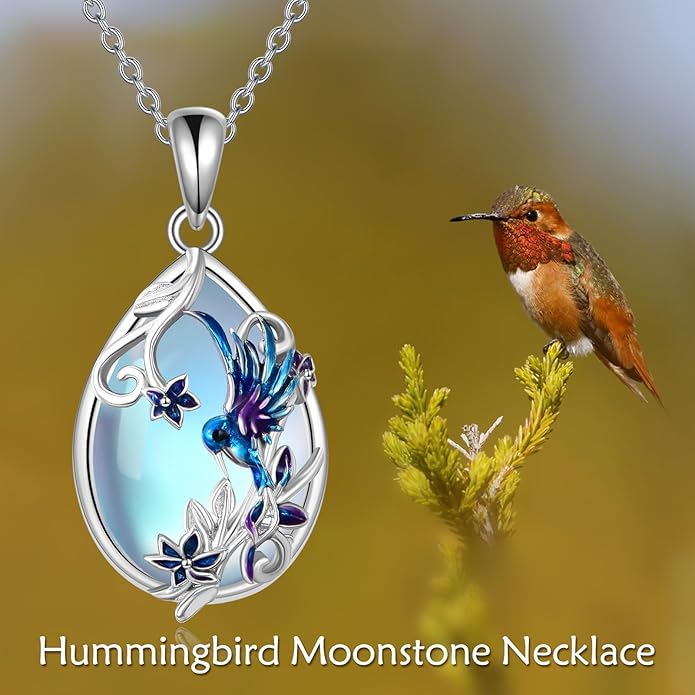 KQF Dragonfly/Butterlfy/Cat/Jellyfish/Bunny/Axolotl/Bee/Mermaid/Hummingbird/Elephant Necklace for Women Sterling Silver Moonstone Pendant Necklace Dragonfly Jewelry Gifts for Women