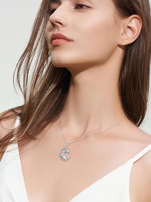 Cute Mother and Daughter Fox/Cat/Cow/Monkey/Panda Necklace 925 Sterling Silver Heart Flower Heart Necklace Animal Jewelry Mother's Day Jewelry for Women