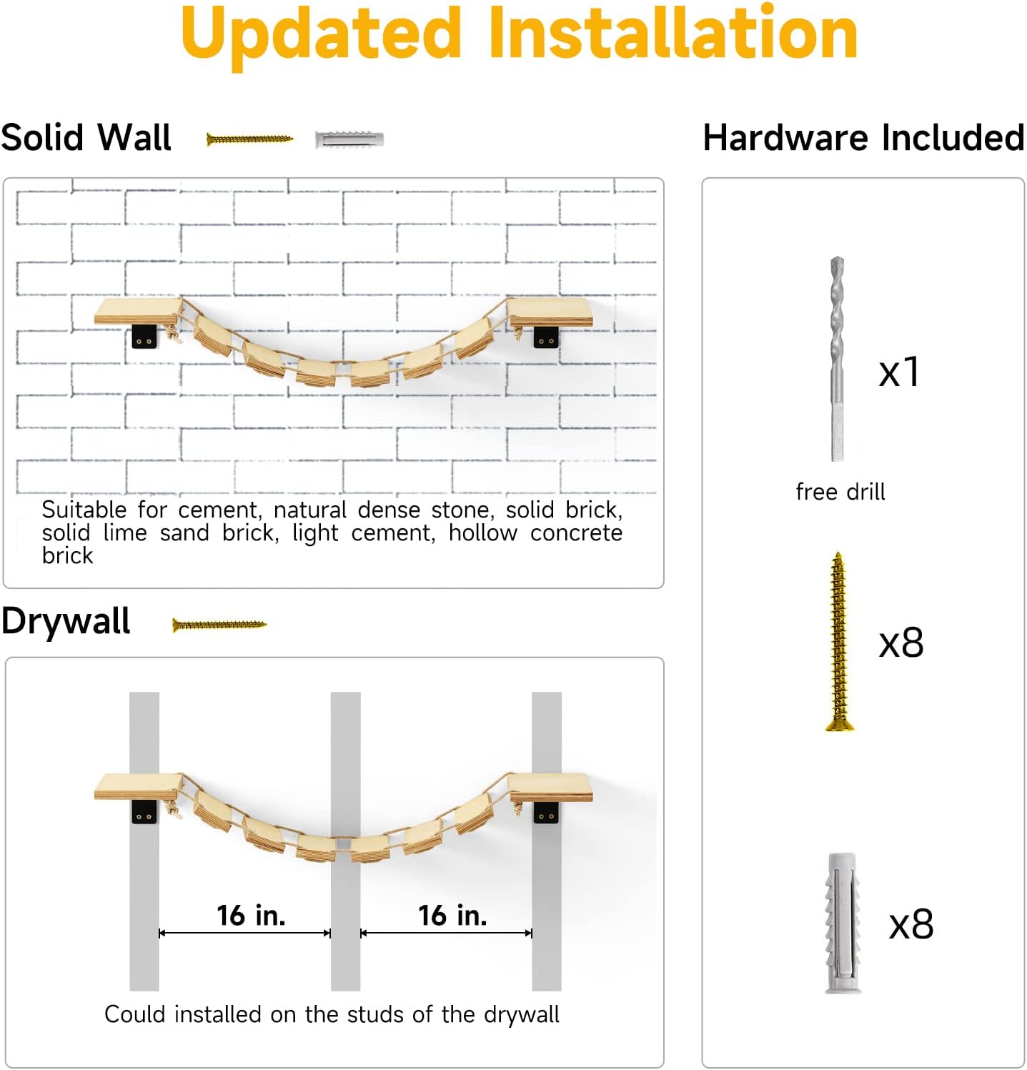 FUKUMARU Cat Bridge Wall Mounted, 12.8-Inch Expanded Feline Perch & Climbing Steps for Custom Kitten Highway Systems, Multi-Level Wall Shelves Furniture