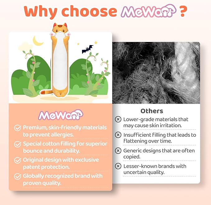 Long Cat Plush Kawaii Kids Plush Toy Pillows, Cute Cat Stuffed Animals Soft Plushies, Kitten Big Plush Toys Throw Body Pillow Doll Gift for Girls Boys (Brown Cat Body Pillow 44 Inch)