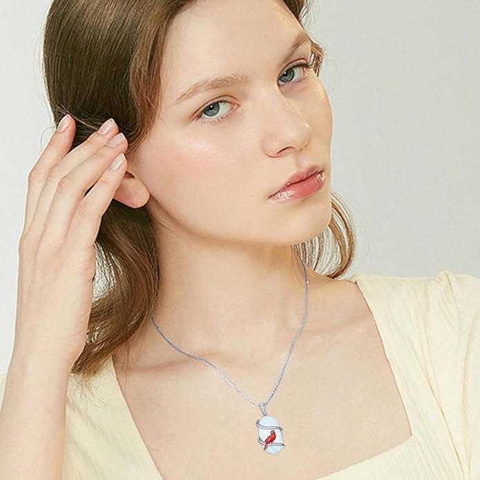 Opal Mama Bear/Panda/Cat/Koala/Sloth/Cardinal/Unicorn Necklace 925 Sterling Silver Opal Animal Pendant Jewelry Birthday Gifts Women Her Mom