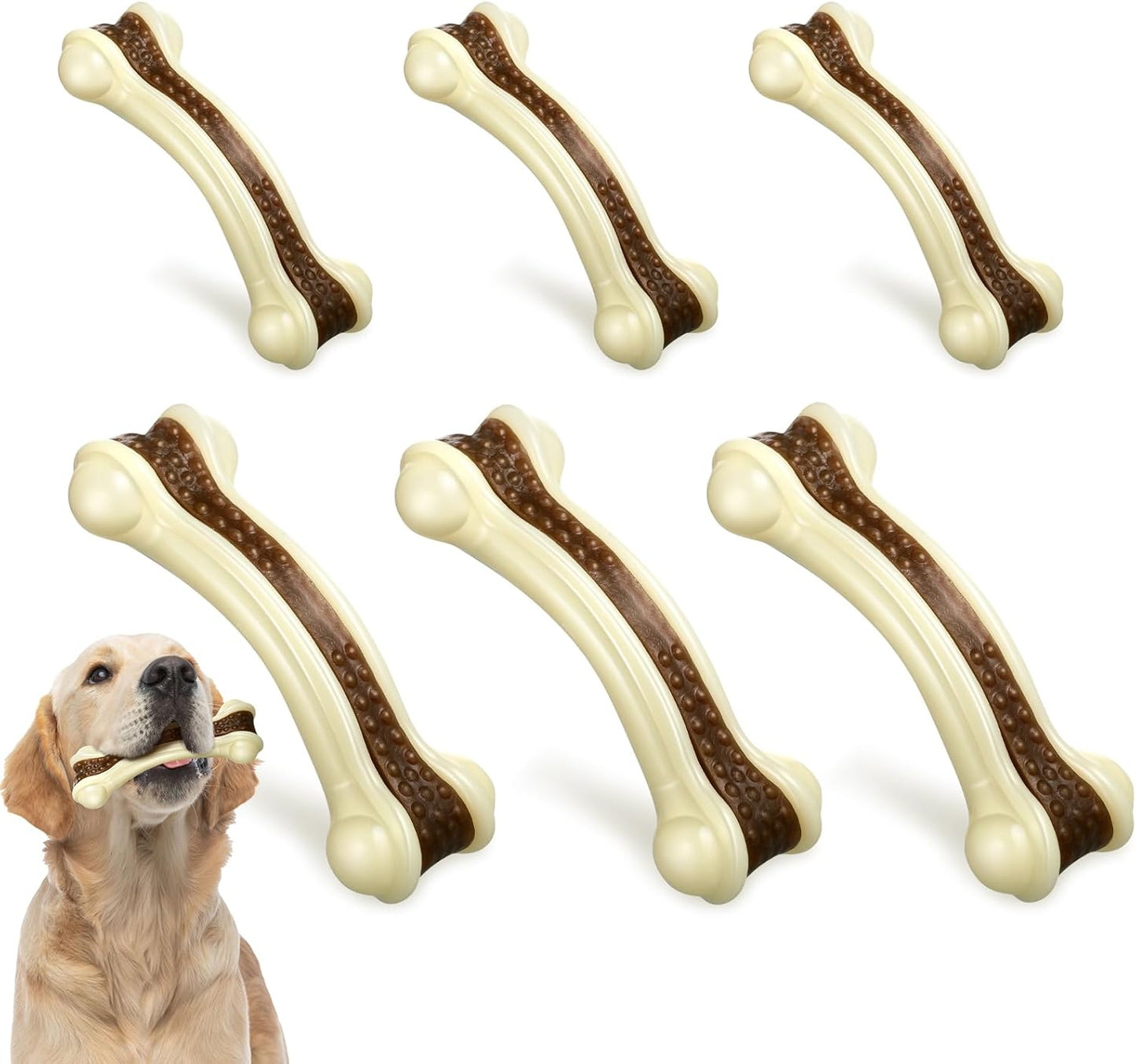 Sosation 6 Pcs Dog Toys for Aggressive Chewers Nylon Beef Flavor Bones Tough Puppy Teething Toys Puppy Chew Bones for Large Medium Small Breed Dogs Puppies Pets Chew Toys(Large Medium)