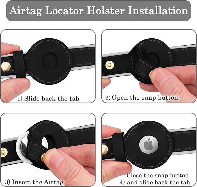 OOPSDOGGY Reflective Geniune Leather Airtag Dog Collar Soft Padded Collars for Small Medium Large Breed Dogs Puppy, 4 Sizes, 7 Colors (Black, Large, 15"-19")