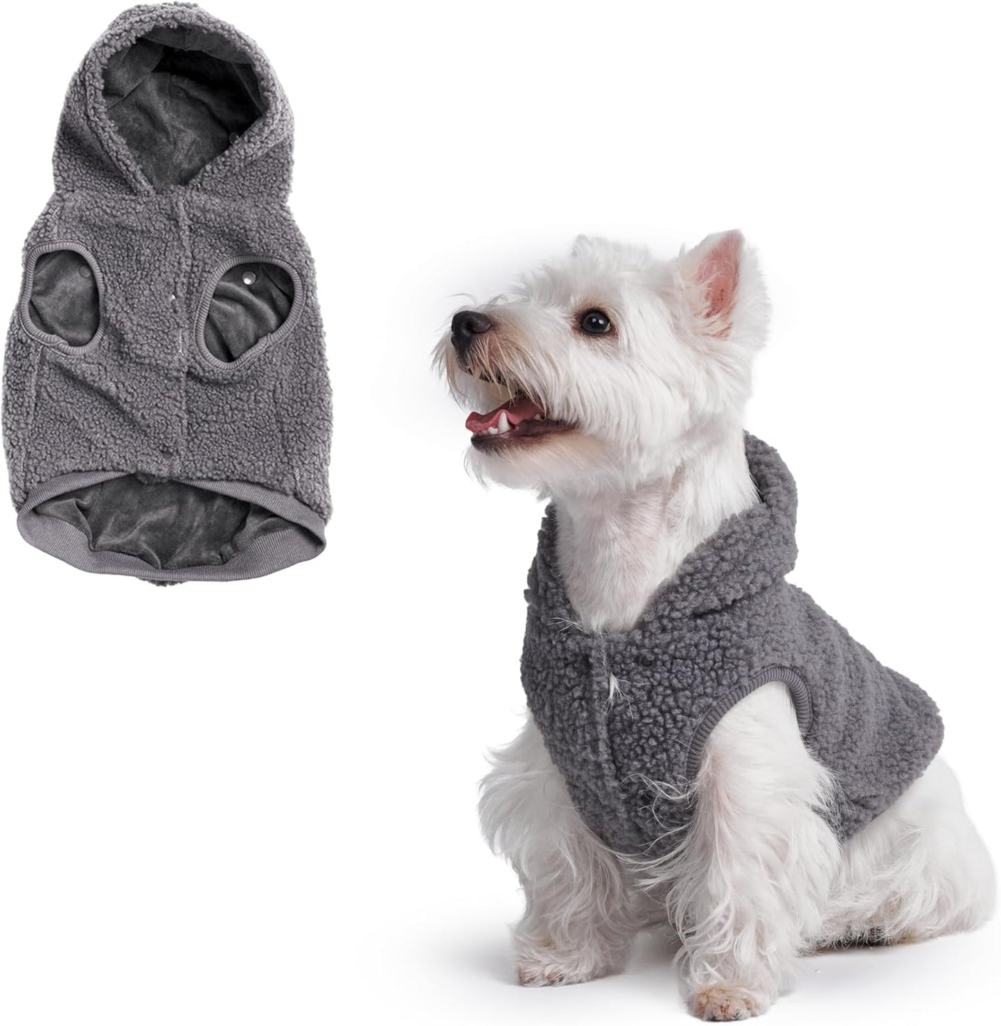 Spark Paws Teddy Dog Sweater, Sherpa Jacket Vest with Warm Fleece Lining, Winter Coat Suitable for Small Medium Large XL XXL Breeds - Grey - M