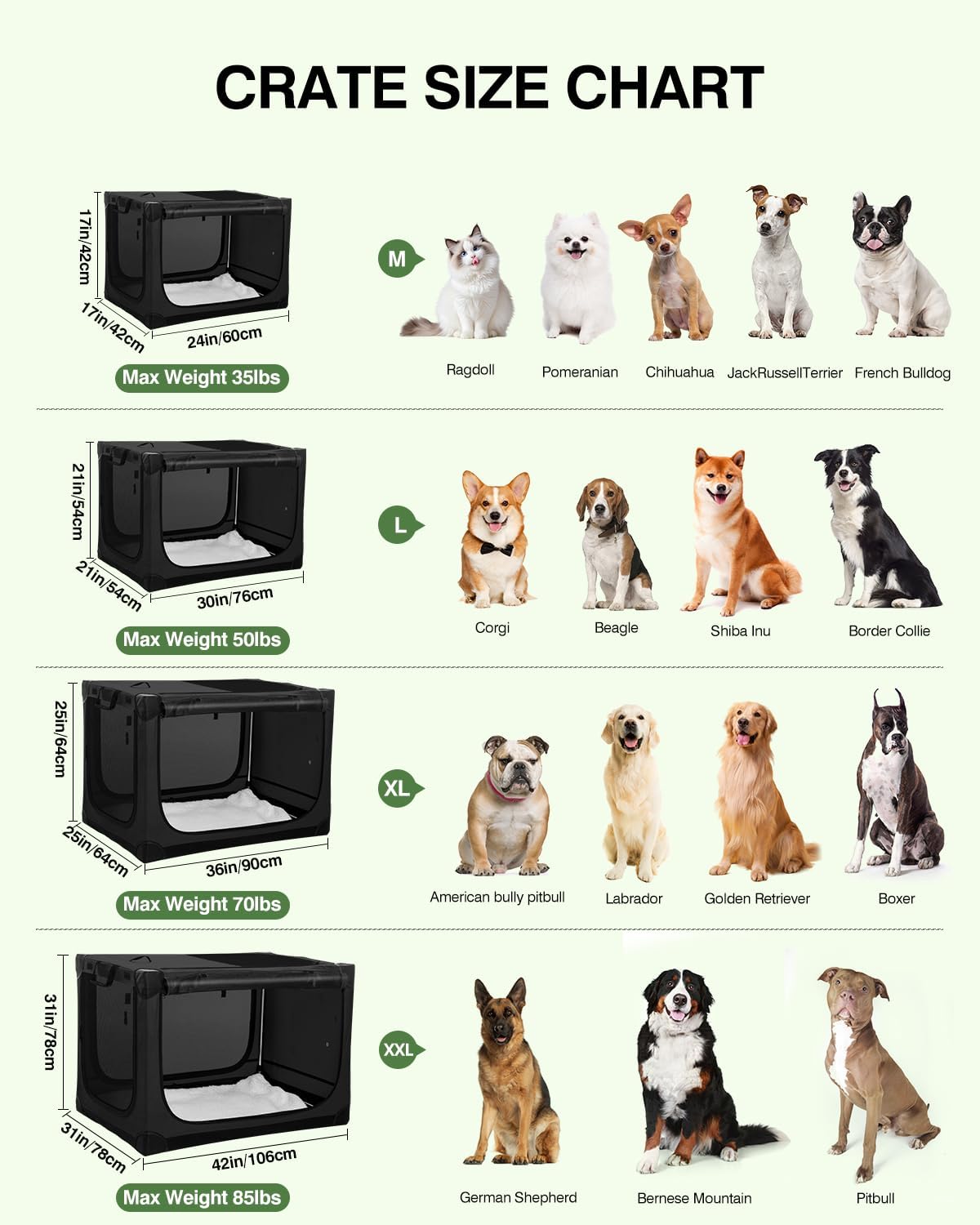 24-Inch Collapsible Travel Dog Crate, Portable 4-Door Soft Kennel for Medium to Large Dogs, Durable Mesh Windows, Indoor/Outdoor Use, Foldable, with Storage Bag (Black)