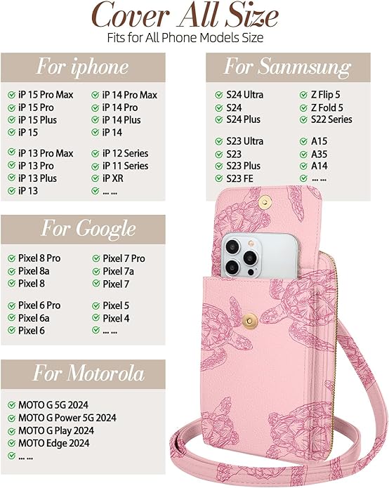 Cute Crossbody Purse Cell Phone Bags for Women - Leather Cellphone Wallet Purse with Handle Rope and Adjustable Shoulder Rope