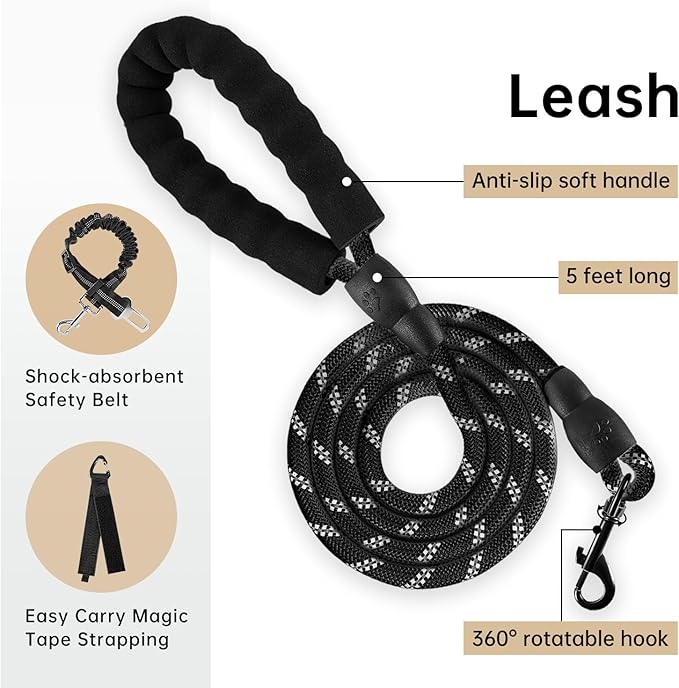 IVY&LANE No Pull Dog Harness with Leash Set, Reflective No Choke Pet Vest,Adjustable Oxford Dog Vest Harness with Easy Control Handle for Medium Dogs (Light Brown,M)