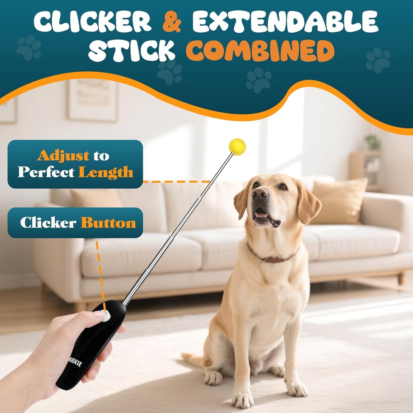 Dog Training Clicker with Target Stick – Portable & Retractable Trainer with Comfortable Handle and Bright Target Ball – Dog Agility Training Aids, Essential Tools & Equipment for Puppies, Cats & Pets