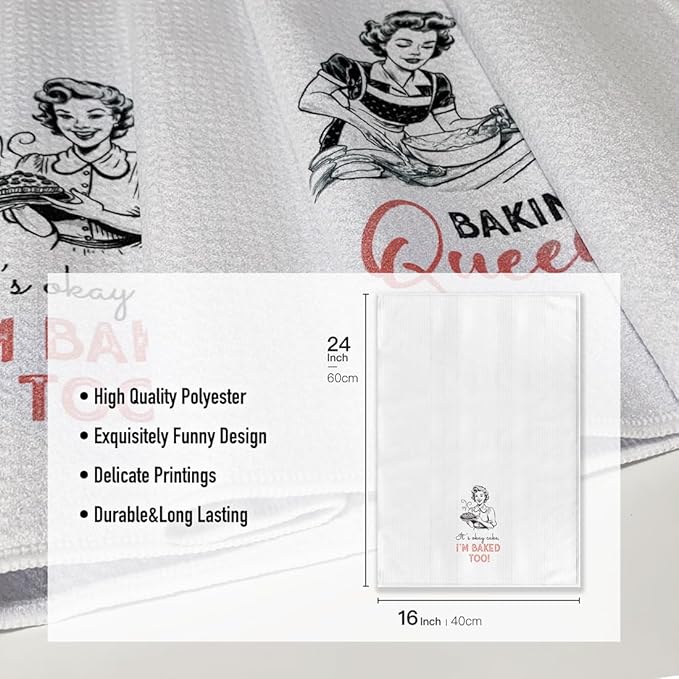 Funny Baked Kitchen Towels,Sweet Gifts Dish DéCor,16 X 24 Inch,Joked Bar Baking Flour Sack,Cute Hand Dishcloth Absorbent Tea Towel,Ideal Gift For Lover Mom Hostess Women New Home Housewarming Friend