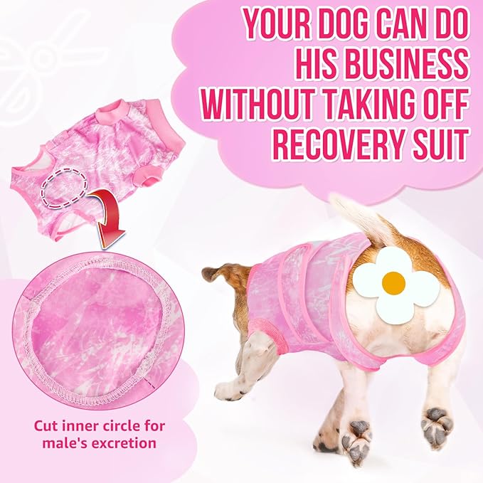 Lukovee Recovery Suit for Dogs, Zipper On Recovery Suit for Female Male Dog, Onesie Abdominal Wounds Cone E-Collar Alternative Prevent Licking Spay Recovery Suit (Small, Pink Tie-dye)