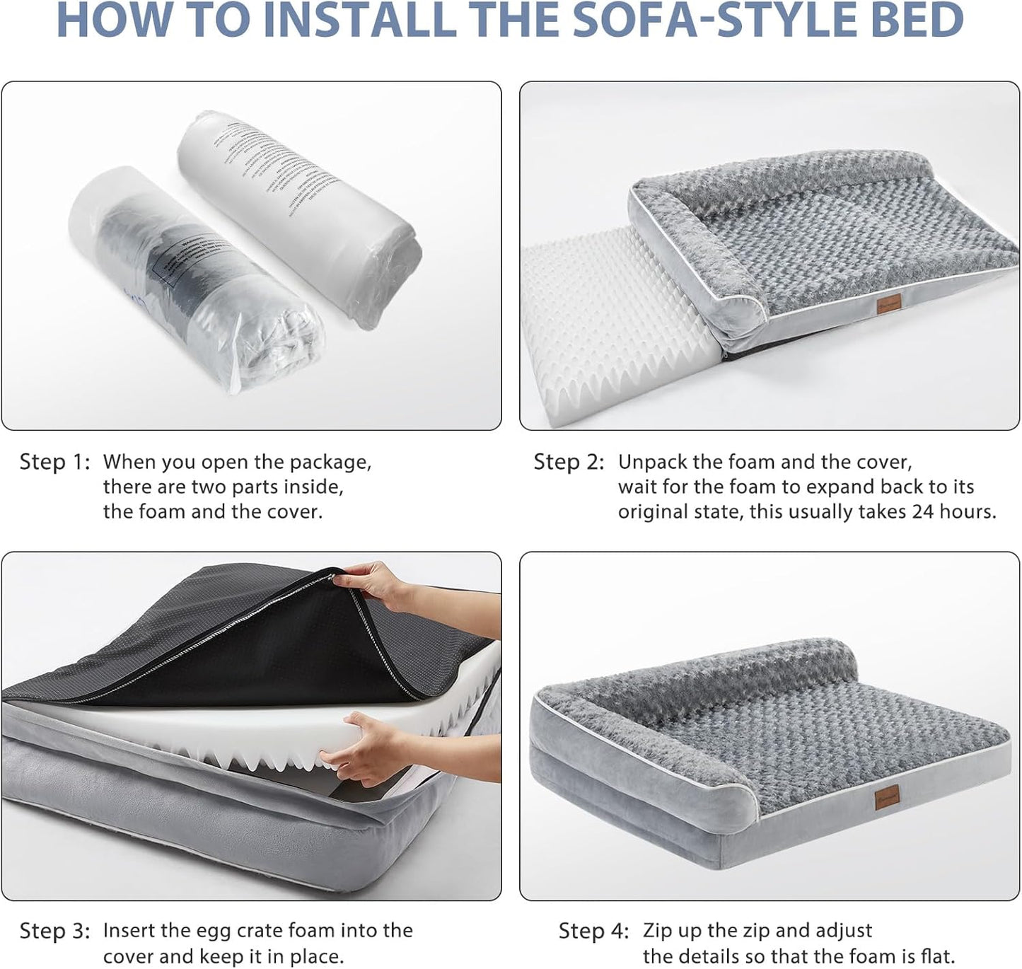 BFPETHOME Orthopedic Dog Bed for Extra Large Dogs-Big Waterproof Sofa Dog Bed with Removable Washable Cover, Large Pet Bed with Waterproof Lining and Nonskid Bottom,Pet Bed for Large Dogs, Grey