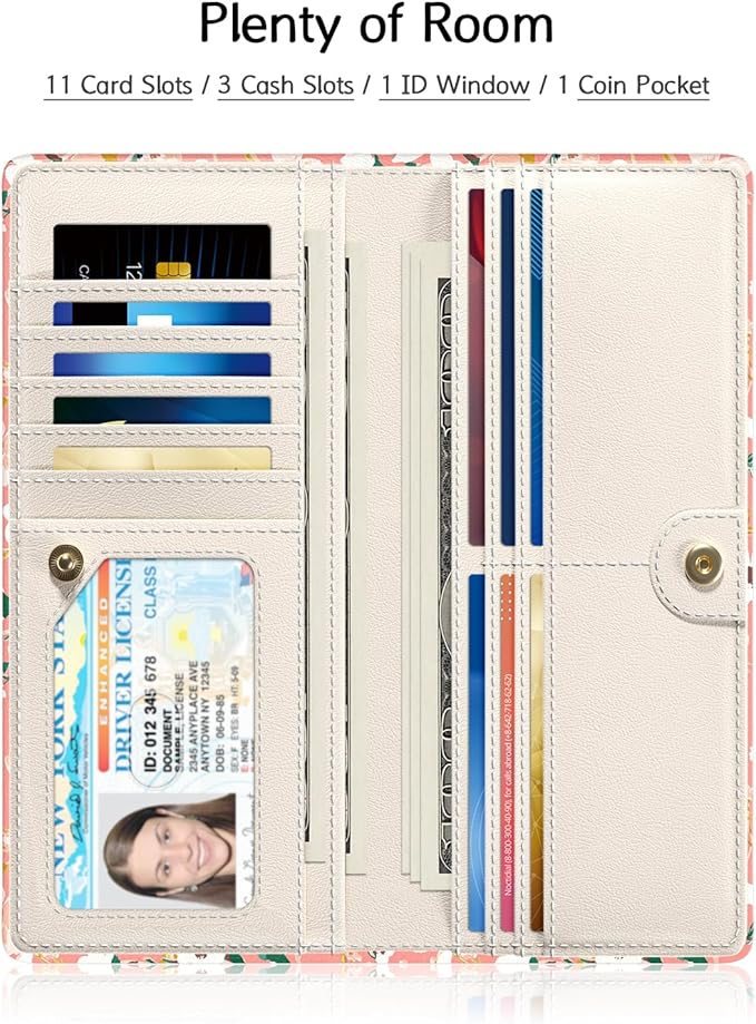 Nipichsha Womens Wallet, RFID Slim Wallets for Women, Thin Ladies Credit Card Holder Purse, Cute Leather Bifold Clutch Billfold with 11 Card Slots & ID Window, Rosemary