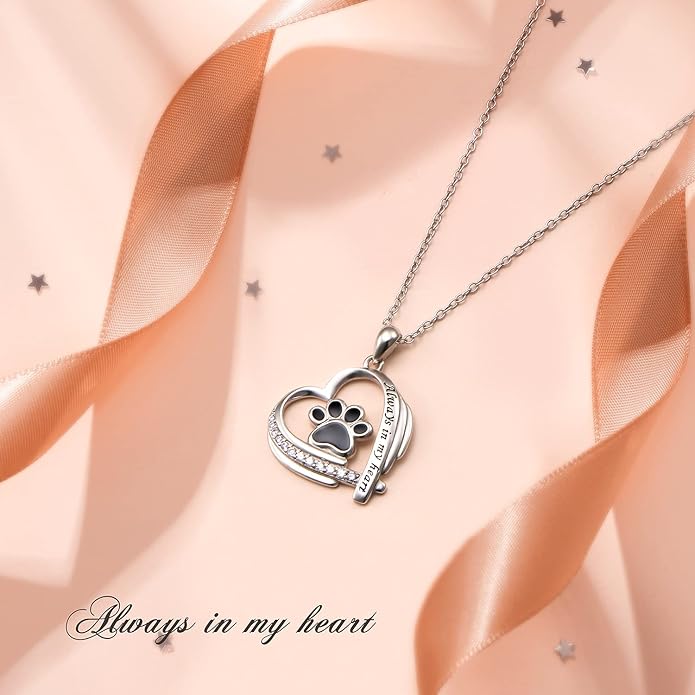 Ladytree S925 Sterling Silver Puppy Dog Cat Pet Paw Print Pendant Necklace 18 inches