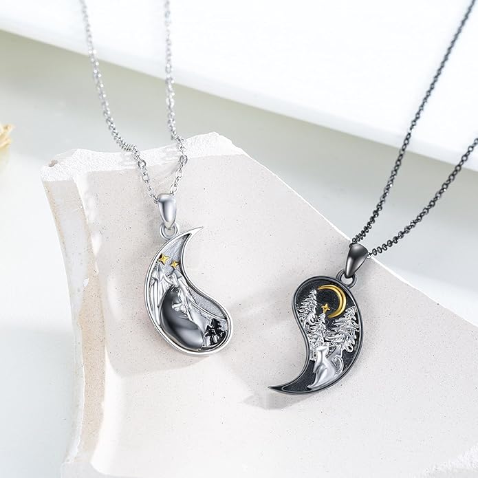 Yin Yang Matching Jewelry Set 925 Sterling Silver Yin Yang Friendship Couples BFF Pendant Necklace Jewelry for Her Him Women Men