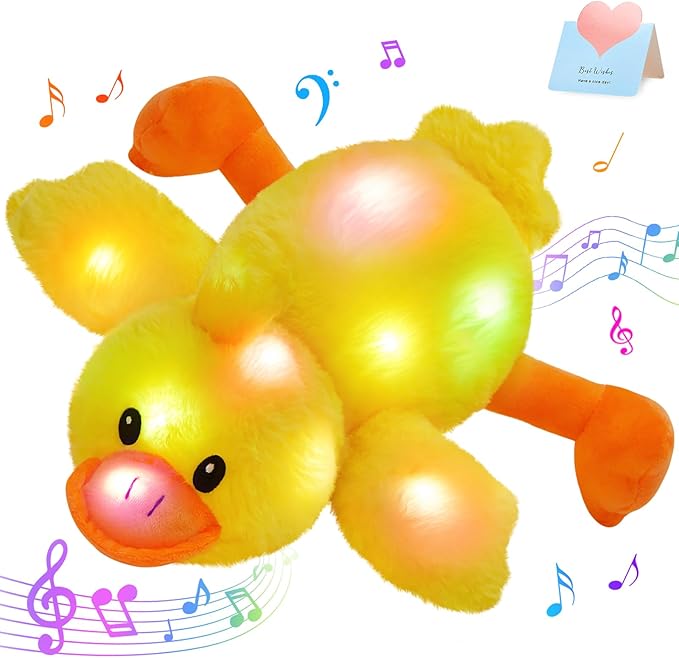 Glow Guards 12'' Musical Light Up Yellow Duck Stuffed Animal LED Glowing Singing Soft Plush Toy Pillow Night Lullaby Holiday Birthday Children's Day Gifts for Toddler Kids