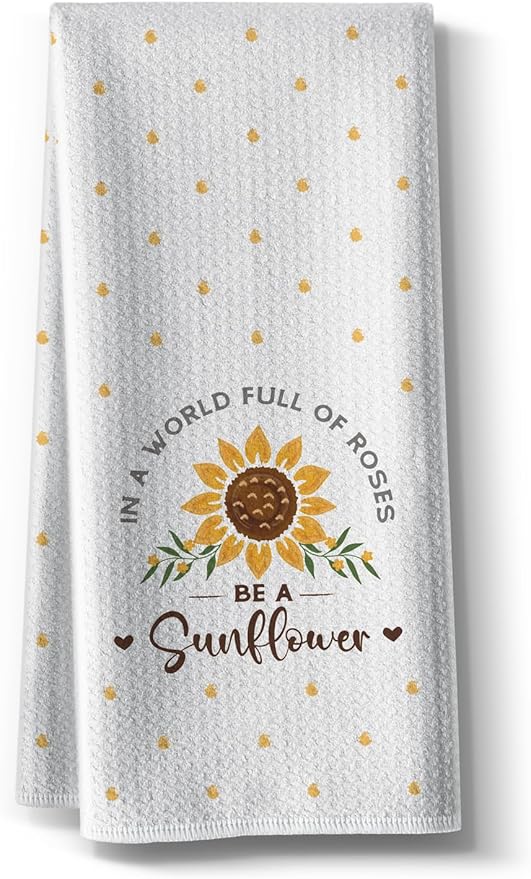 Sunny Sunflower 16x24inch Kitchen Towels,Absorbent Microfiber Dish Hand Towel for Bathroom,Funny Saying Tea Bar Rags,Spring Summer Seasonal Dishcloths,Great Gift Hostess,New Home Mom,Housewarming