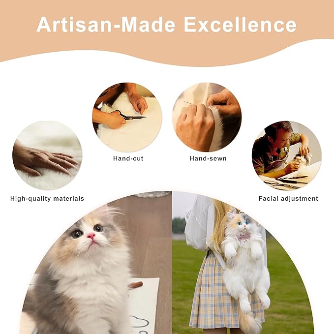 Chongker Cat Shaped Backpack, Stuffed Animals Backpack Toy, Cat Purse Realistic Plush Bag Crossbody Handbag with Adjustable Strap