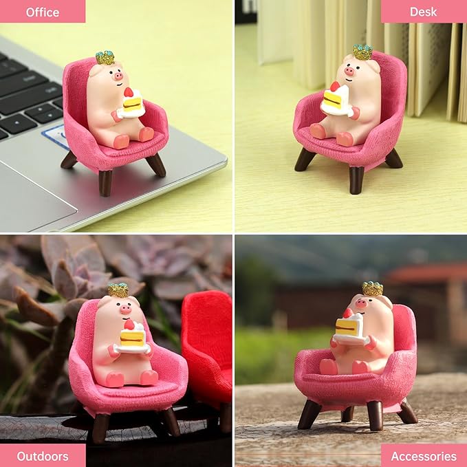 Cute Mini Pig Eating Cake Resin Figurine Apply to for Office, Home Decoration Perfect for Pig Lovers - Pink Sofa