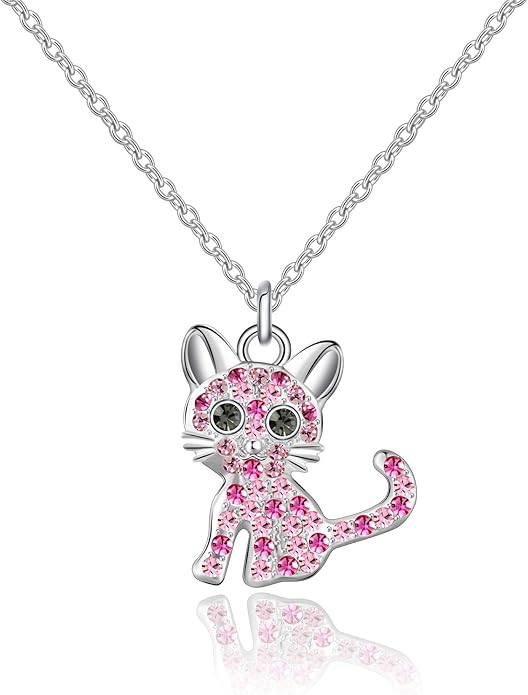 luomart Girls Cat Birthstone Necklace Gifts for Women,Kitty Cats Dog Pendant Necklaces Jewelry for Cat Lovers