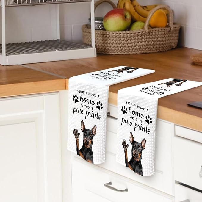 Doberman Dog Gifts Kitchen Bathroom Decor Towels 16″×24″, Dog Lovers Gifts for Girls Mom Women, Doberman Gifts For The Owners,A House is Not A Home Without Paw Prints Bathroom Kitchen Dish Hand Towels