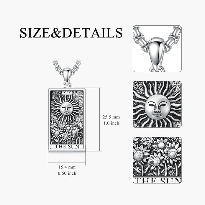 PELOVNY Tarot Card Necklace 925 Sterling Silver Skeleton Necklace The Sun Moon Star Strength Lovers Death Devil Fool Tarot Jewelry Christmas Birthday Gifts for Men Women Unisex