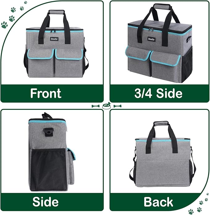 Large Pet Travel Bag Organizer - Dog & Cat Tote with Food Containers, Bowls, Feeding Mat, Perfect for Camping, Hiking (Multi-Pocket Design)