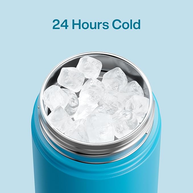 Kids Insualated Water Bottle with Straw - 12oz Stainless Steel Water Bottle with Dual Spouts, Leak-Proof, BPA-Free, Double Wall Vacuum Keeps Cold for 24 Hours for Sports, Travel, School (Azure Blue)