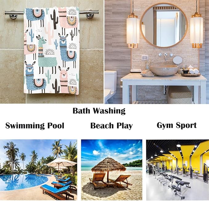 Pfrewn Llama Cactus Hand Towels 16x30in Ethnic Alpaca Desert Animals Bathroom Towel Soft Absorbent Small Bath Towel Kitchen Dish Guest Towel Decorations